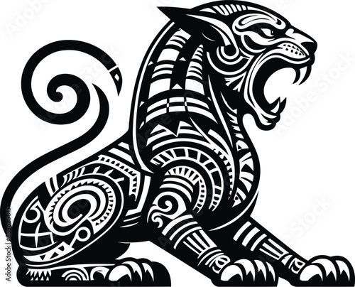  sphinx silhouete with Polynesian ethnic pattern illustration
