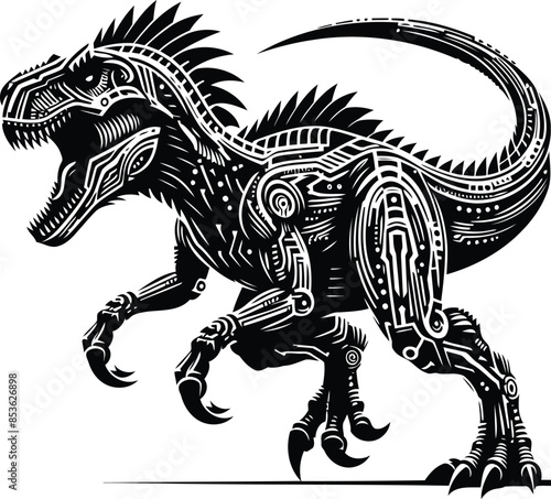 spinosaurus silhouete with cyberpunk pattern illustration