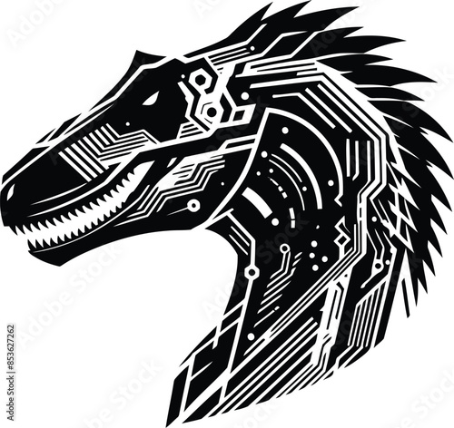 spinosaurus silhouete with cyberpunk pattern illustration