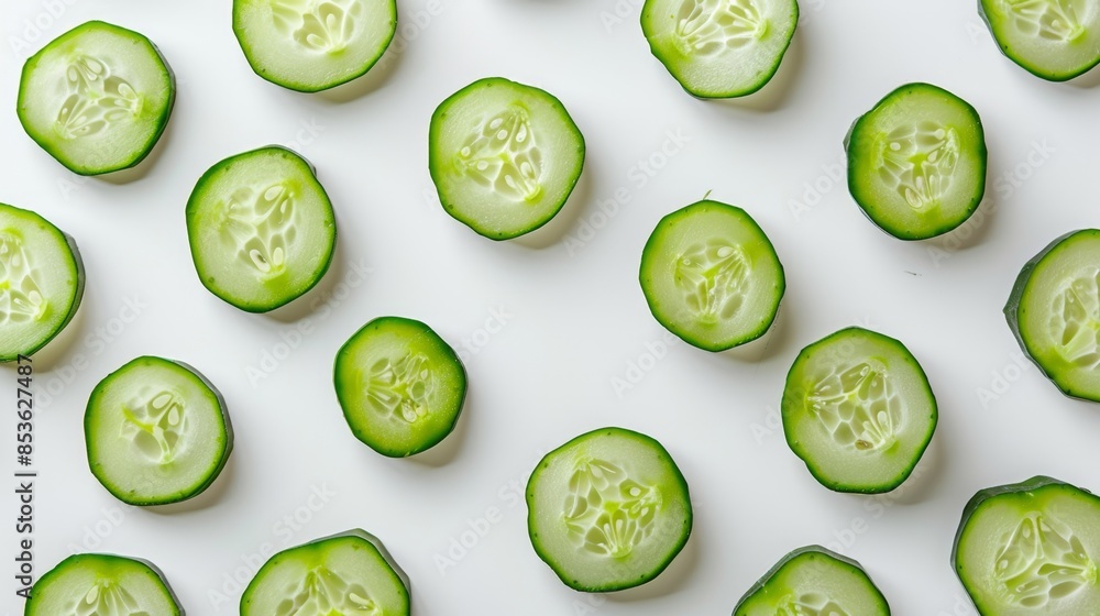 Fresh Sliced Cucumbers on White Background, Generative AI