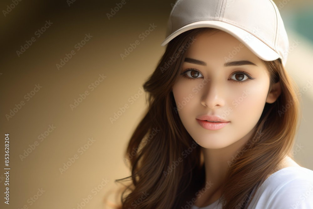 Stunning Japanese woman with light brown hair and a sporty white cap showcasing beauty and elegance. Stunning Japanese woman with light brown hair and a sporty white cap showcasing beauty and elegance.