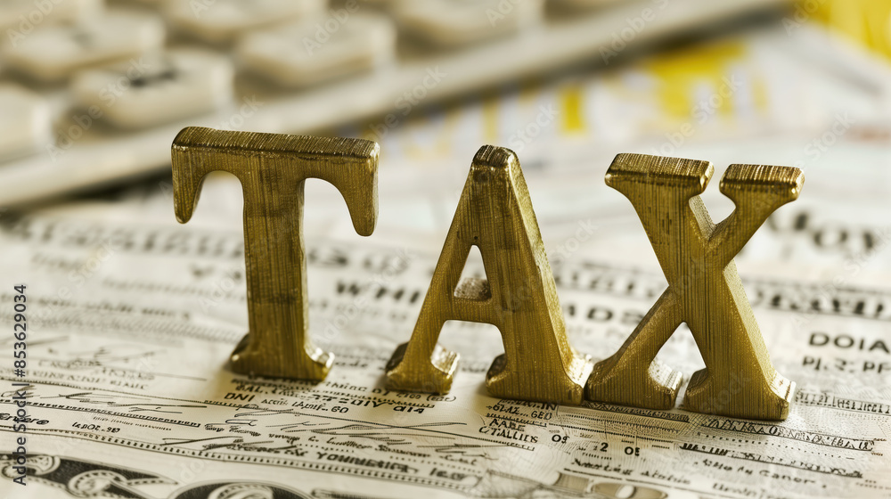 Close up TAX word for income calculate concept. Close up TAX word for income calculate concept.