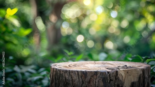 Wallpaper Mural Tree Stump in Forest with Blurred Green Background, Generative AI Torontodigital.ca