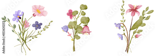 Wallpaper Mural Watercolor bouquet of wildflower flowers and leaves Suitable use for wedding invitation, greetings cards, decoration in your card, etc. Torontodigital.ca