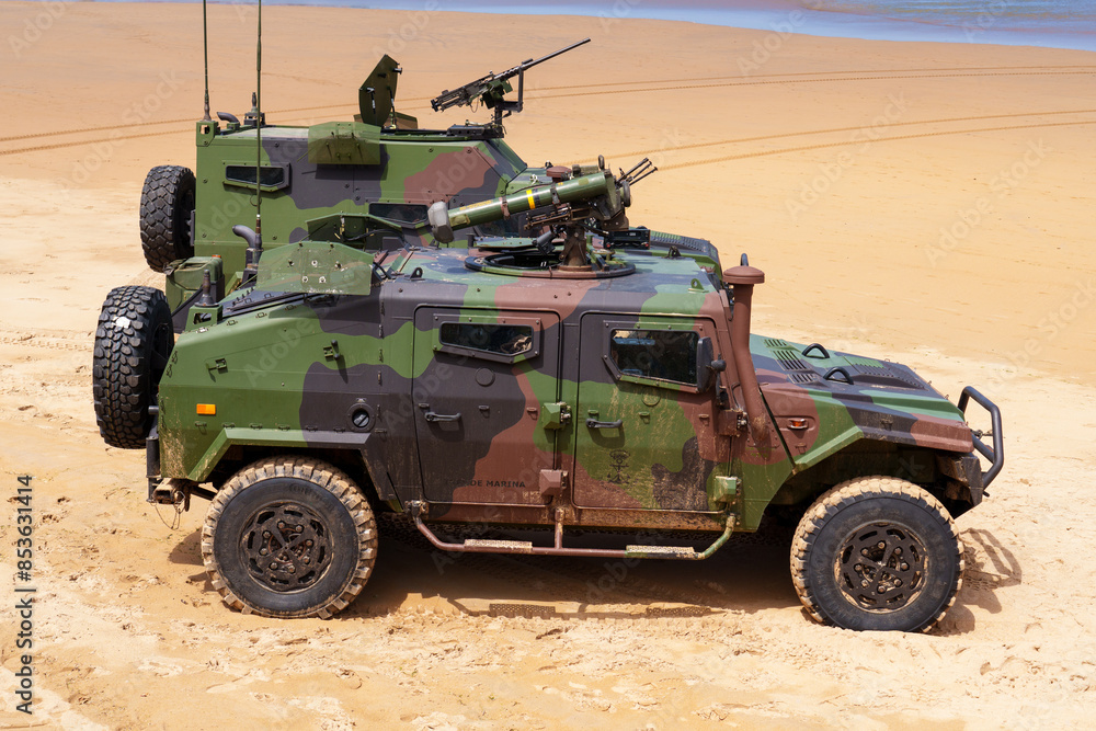 Army vehicles of protective coloring with large-caliber and anti-tank ...
