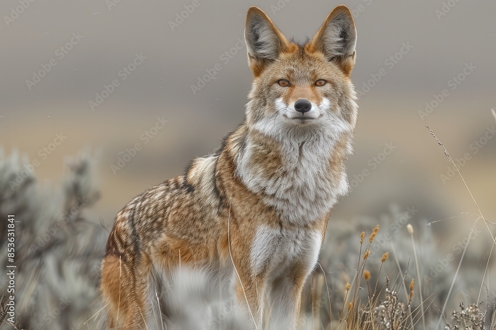 A Ethiopian wolf trotting across the highlands, its slender, reddish body and pointed ears keenly alert to its surroundings. A Ethiopian wolf trotting across the highlands, its slender, reddish body and pointed ears keenly alert to its surroundings.