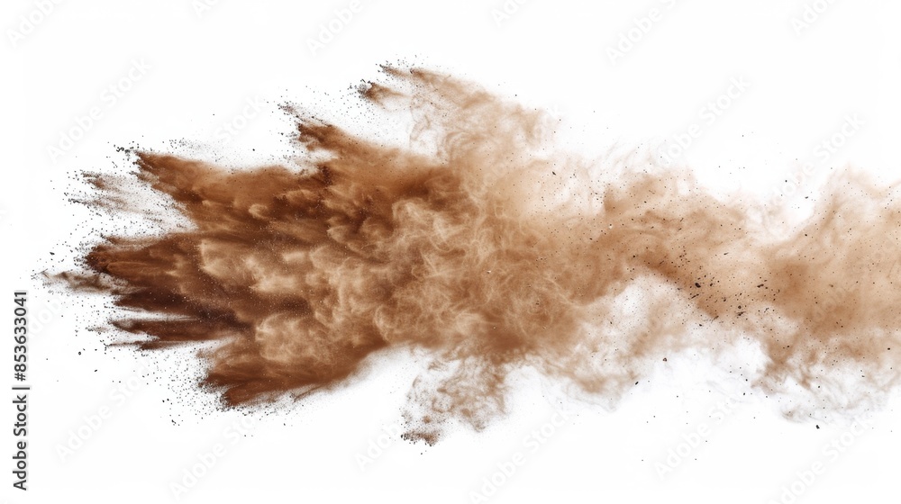 Brown Powder Explosion Isolated on White Background, Generative AI Brown Powder Explosion Isolated on White Background, Generative AI