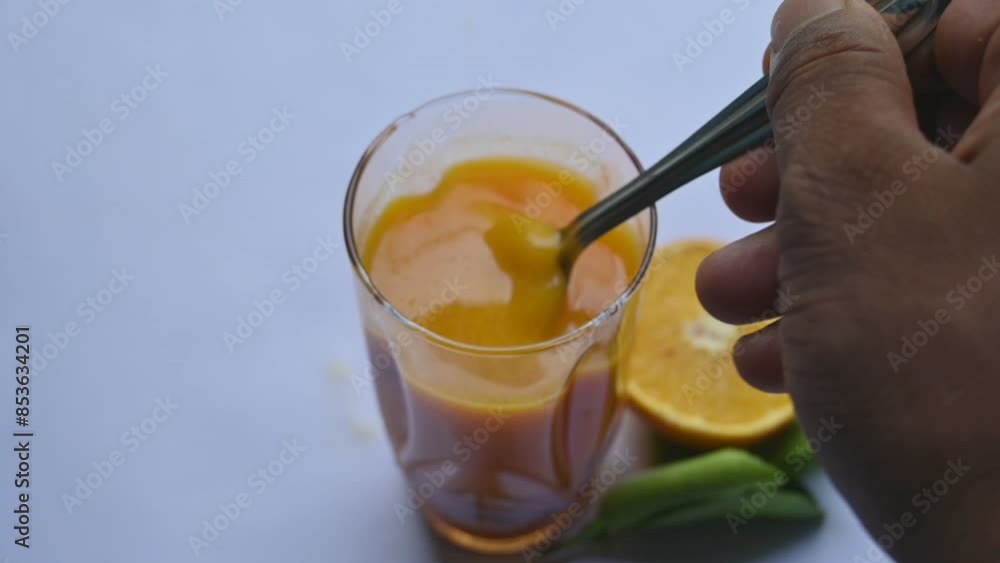 Fresh Orange juice on white background. It is a famous fruit juice which contains lots of vitamins like vitamin C, folate and potassium. Healthy drink. Fruit juice. Slow motion video. Fresh Orange juice on white background. It is a famous fruit juice which contains lots of vitamins like vitamin C, folate and potassium. Healthy drink. Fruit juice. Slow motion video.
