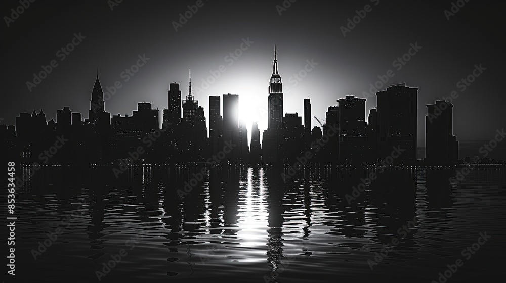A city skyline is reflected in the water A city skyline is reflected in the water
