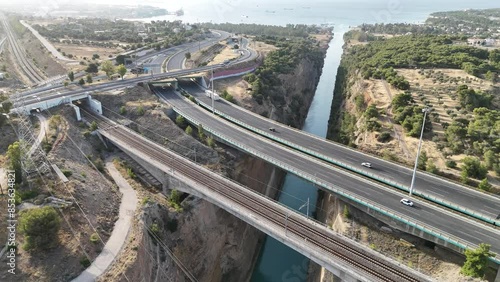 Beautiful and amazing Corinth Canal from sky by Drone photo