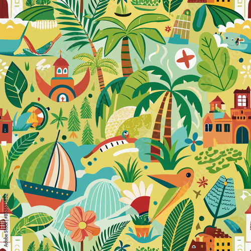 Seamless Summer Pattern with Vibrant Beach Objects
