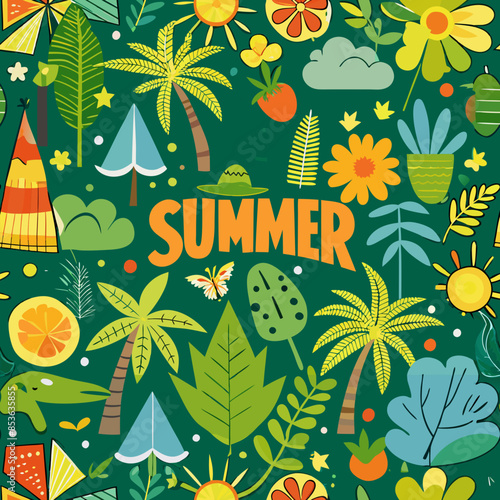 Seamless Summer Pattern with Vibrant Beach Objects