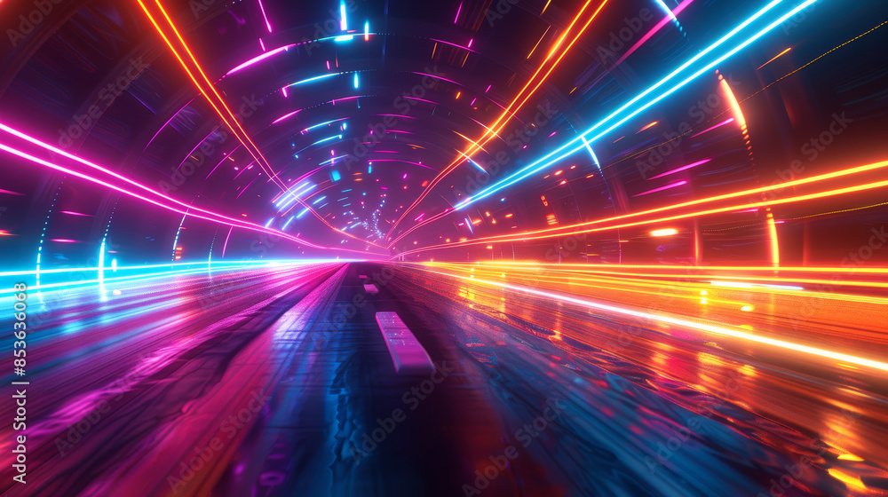 An abstract 3D scene with neon light beams converging and diverging. Cartoon illustrations Generative AI An abstract 3D scene with neon light beams converging and diverging. Cartoon illustrations Generative AI