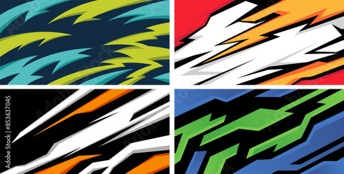 Side body graphic sticker set. Abstract racing design concept. Set of abstract backgrounds for sports theme. Grunge elements for sportswear design. Car decal wrap design for motorcycle, boat, truck, c