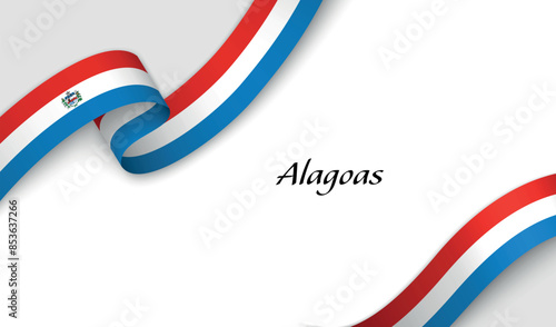 Curved ribbon with fllag of Alagoas is a state of Brazil on white background