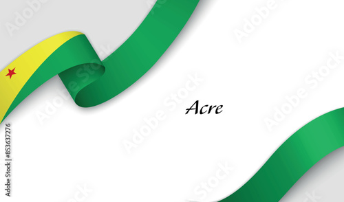 Curved ribbon with fllag of Acre is a state of Brazil on white background