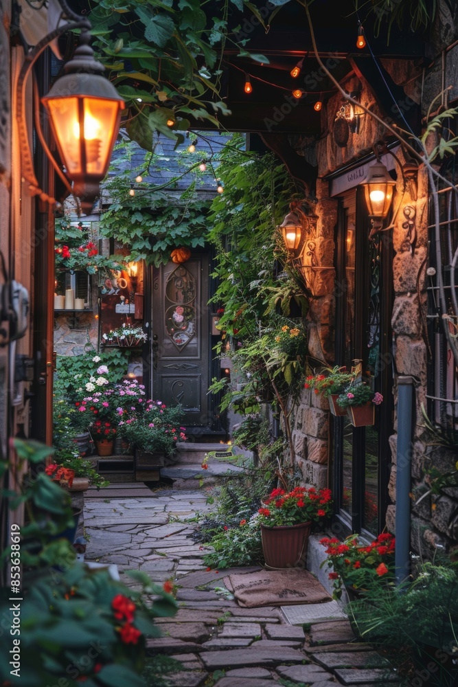 Fototapeta premium A charming historic house nestled in a cozy old town, exuding warmth and nostalgia with its classic architecture and quaint surroundings