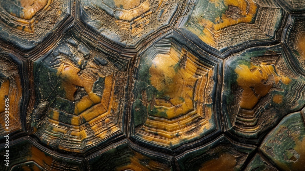 Natural Elegance: Close-Up of Turtle Shell's Textured Patterns in Stunning Macro Shot | Brown & Green Hues in High Resolution Natural Elegance: Close-Up of Turtle Shell's Textured Patterns in Stunning Macro Shot | Brown & Green Hues in High Resolution