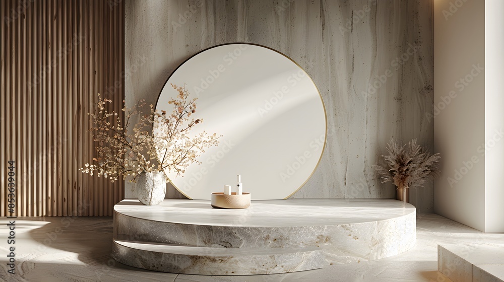 Detailed rendering of a blank stone podium in 3D, showcasing its potential as a premium display platform for cosmetics with a focus on modern aesthetics