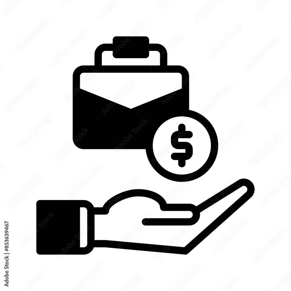 briefcase bag and hand icon outline black style or logo illustration. Business and finance icons briefcase bag and hand icon outline black style or logo illustration. Business and finance icons