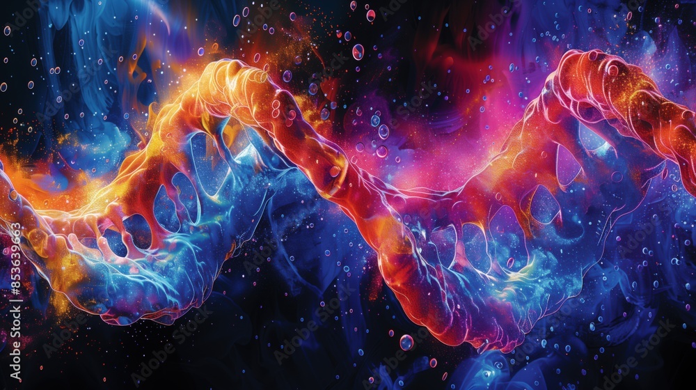 Vibrant Artistic DNA Helix. Vibrant, artistic representation of a DNA helix in bright colors, showcasing the creative side of genetic science. Vibrant Artistic DNA Helix. Vibrant, artistic representation of a DNA helix in bright colors, showcasing the creative side of genetic science.