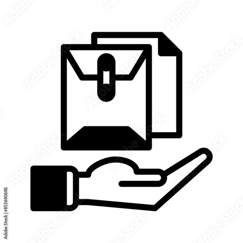 document file and hand icon outline black style. Business and finance icons