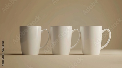 Elegant White Ceramic Mugs on Neutral Background for Minimalist Design. Generative AI