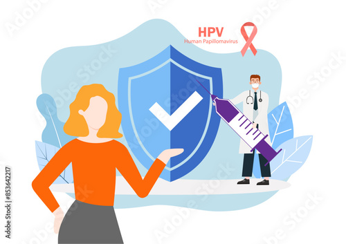 HPV (Human Papillomavirus) Cervical cancer screening and treatment, Infection prevention, Woman invites her female friends to get vaccinated against cervical cancer, Women health concept.