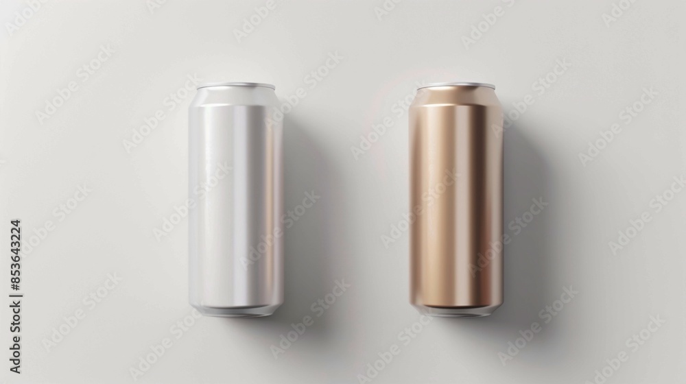 Blank Aluminum and Copper Beverage Cans on Neutral Background. Generative AI Blank Aluminum and Copper Beverage Cans on Neutral Background. Generative AI