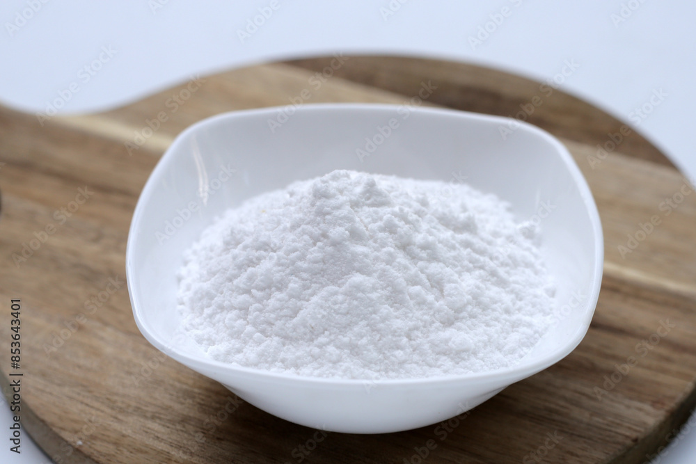 Bowl of baking soda, Sodium bicarbonate powder Bowl of baking soda, Sodium bicarbonate powder