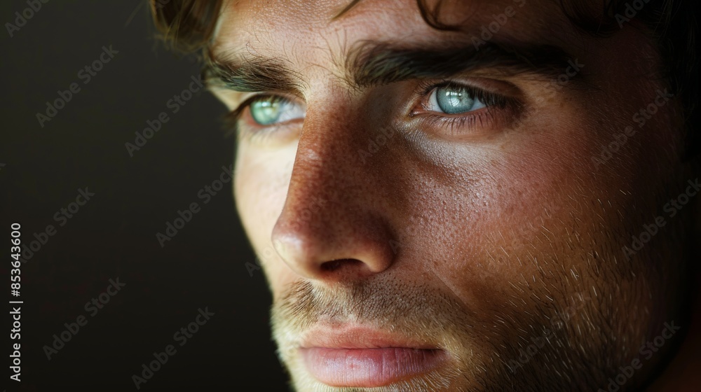 A man with a beard and blue eyes is staring at the camera A man with a beard and blue eyes is staring at the camera