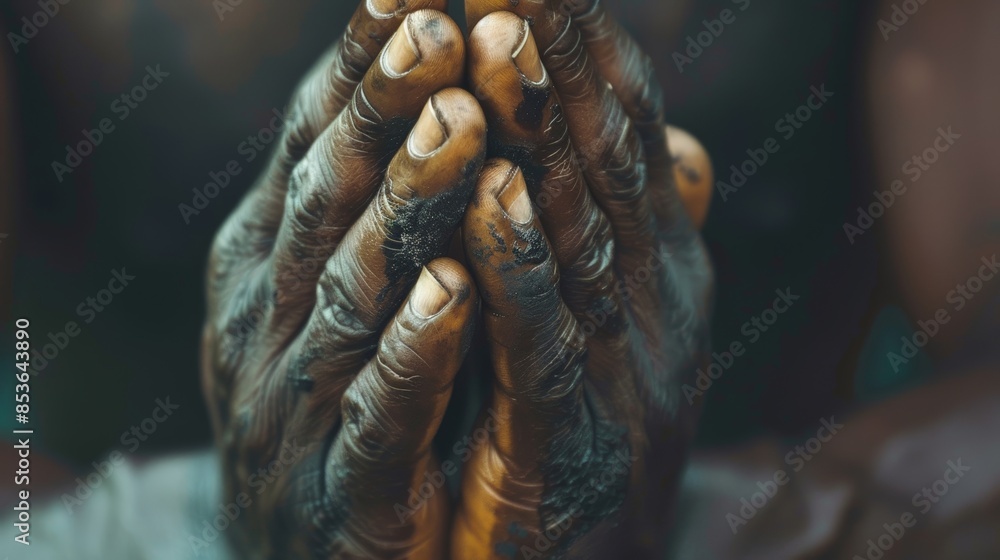 A hand is shown with a black substance on it A hand is shown with a black substance on it