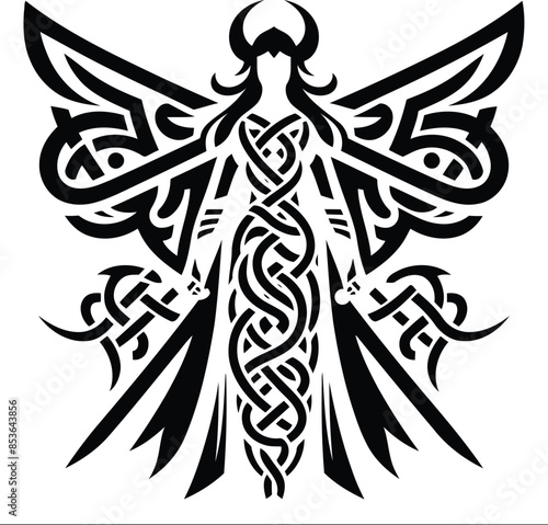 valkyre in silhouete with celtic knot pattern illustration