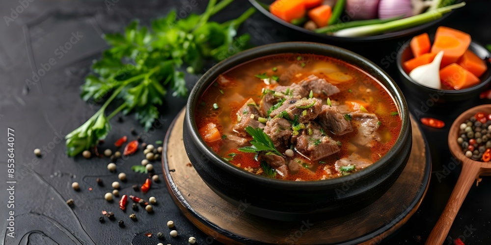 Classic Halim Soup Recipe with Meat and Vegetables. Concept Lebanese cuisine, Meat recipe, Vegetable dish, Cooking techniques, Food ingredients Classic Halim Soup Recipe with Meat and Vegetables. Concept Lebanese cuisine, Meat recipe, Vegetable dish, Cooking techniques, Food ingredients