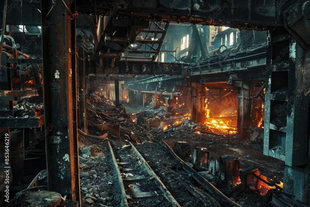 Steel Industry in China: Interior View of Metal Foundry in Industrial City Steel Industry in China: Interior View of Metal Foundry in Industrial City