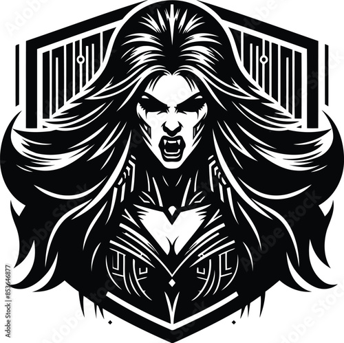 vampire female in silhouete with cyberpunk pattern illustration