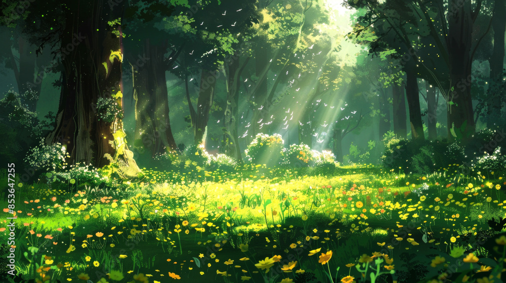 Fototapeta premium illustration art forest of spring style art anime