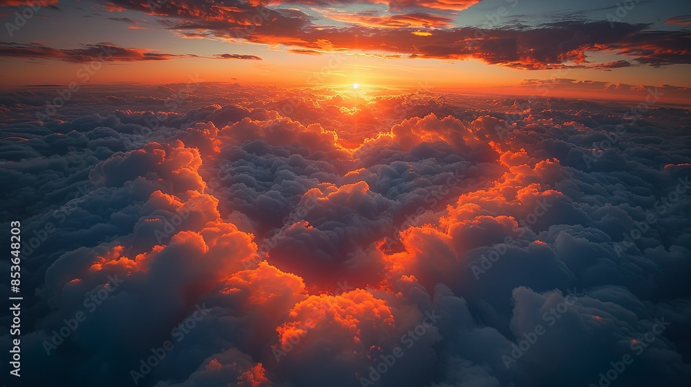 Sunset above the clouds with a heart-shaped formation in the sky Sunset above the clouds with a heart-shaped formation in the sky