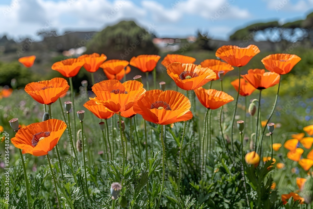 Spring Poppy Field Bloom - Nature Landscape, Garden Blossoms for Posters, Cards, Prints Spring Poppy Field Bloom - Nature Landscape, Garden Blossoms for Posters, Cards, Prints