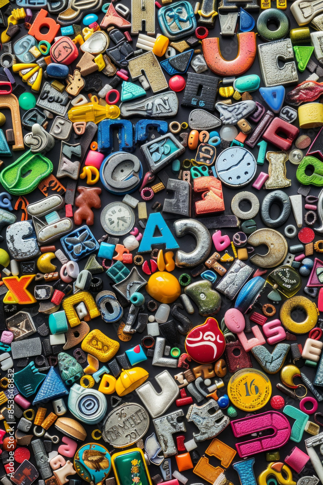 A crowded assortment of fridge magnets in various shapes, sizes, and colors, filling the entire frame. The magnets include letters, numbers, and novelty designs. A crowded assortment of fridge magnets in various shapes, sizes, and colors, filling the entire frame. The magnets include letters, numbers, and novelty designs.