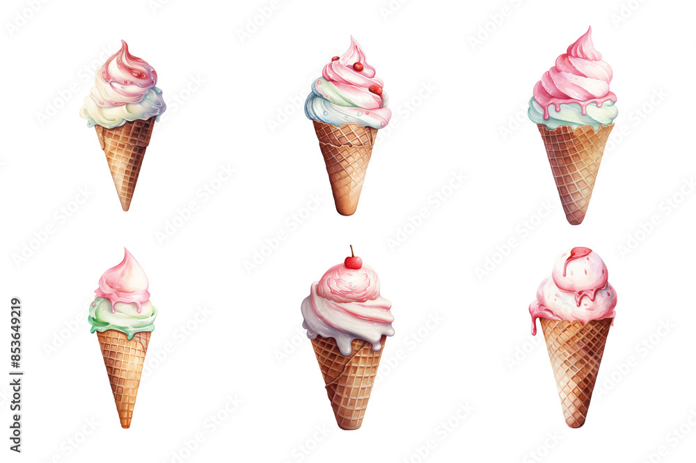 Ice cream cone Collection Bundle Set Isolated on a Transparent Background Ice cream cone Collection Bundle Set Isolated on a Transparent Background