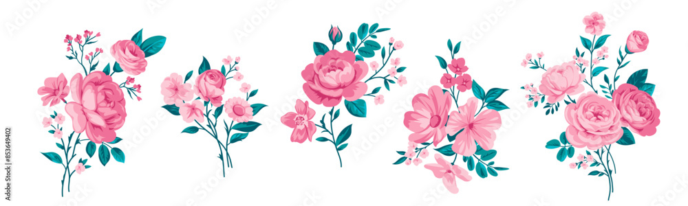 Collection of small pretty rose bouquets for design of greeting cards Collection of small pretty rose bouquets for design of greeting cards