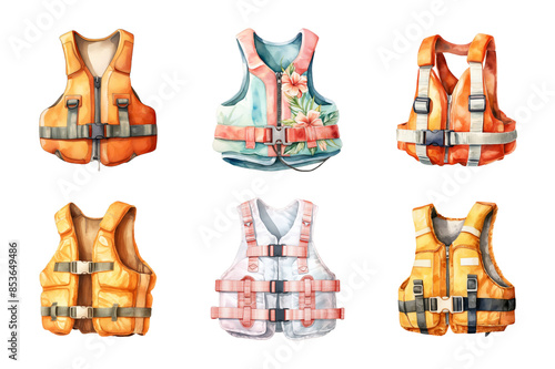 Life Vest Collection Bundle Set Isolated on a Transparent Background