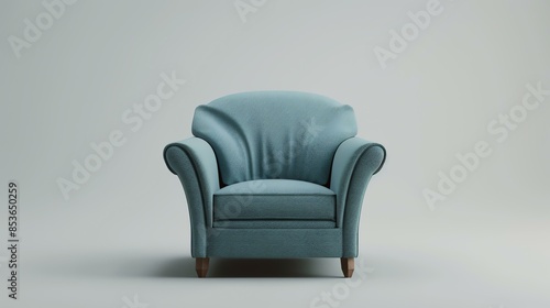 Light blue vintage armchair isolated on white background. Retro furniture concept. 3d rendering. © Farm