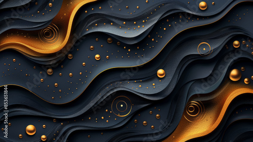 complex 3D design featuring overlapping black and gold motifs, offering a sense of movement. Generative AI