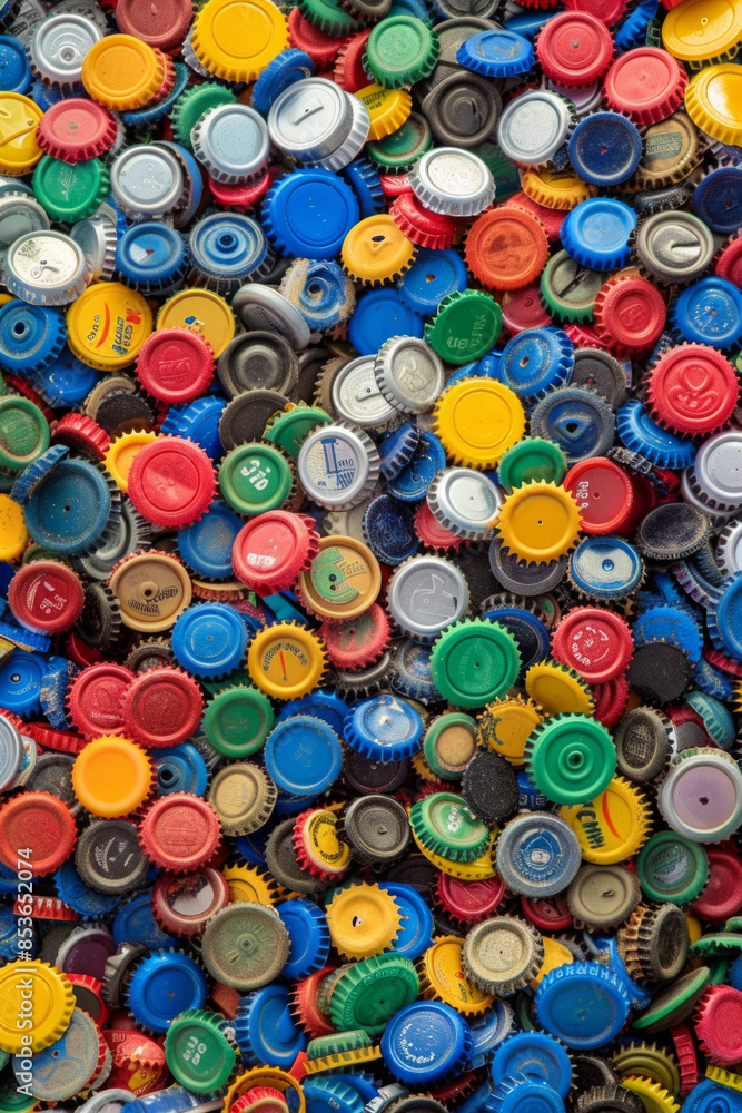 A chaotic collection of colorful bottle caps, densely arranged to fill the entire frame. The caps feature various brands and colors, creating a playful and industrial background A chaotic collection of colorful bottle caps, densely arranged to fill the entire frame. The caps feature various brands and colors, creating a playful and industrial background