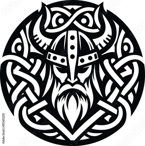 viking in silhouete with celtic knot pattern illustration