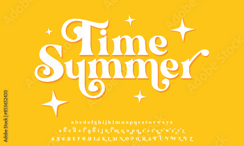 Happy and friendly time summer alphabet. Playful Typography lettering fonts, decorative holiday concept, summer, vacation. Vector illustration