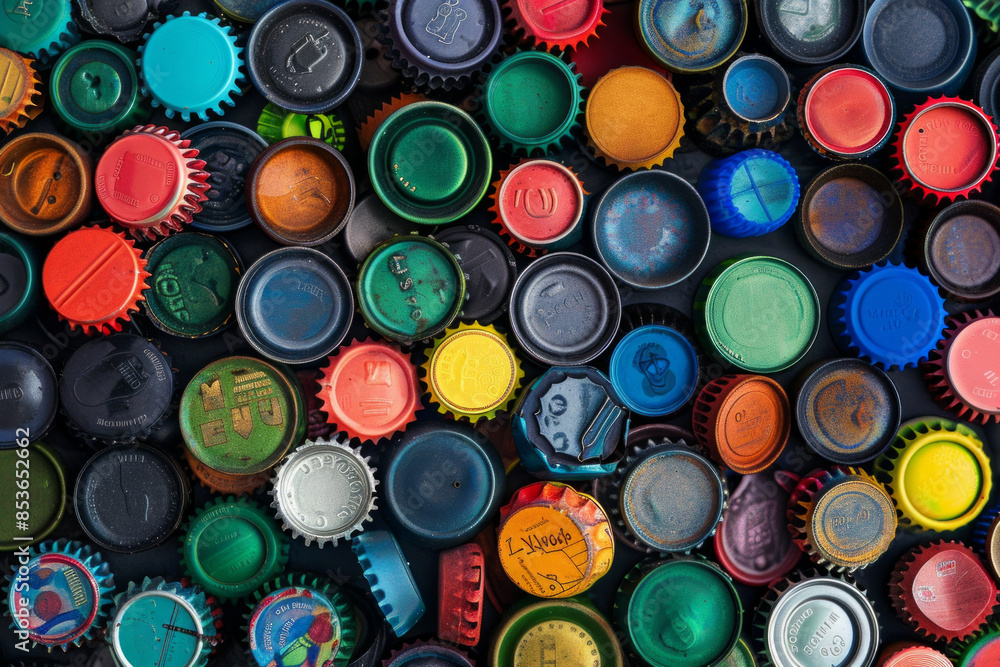 A chaotic collection of colorful bottle caps, densely arranged to fill the entire frame. The caps feature various brands and colors, creating a playful and industrial background A chaotic collection of colorful bottle caps, densely arranged to fill the entire frame. The caps feature various brands and colors, creating a playful and industrial background