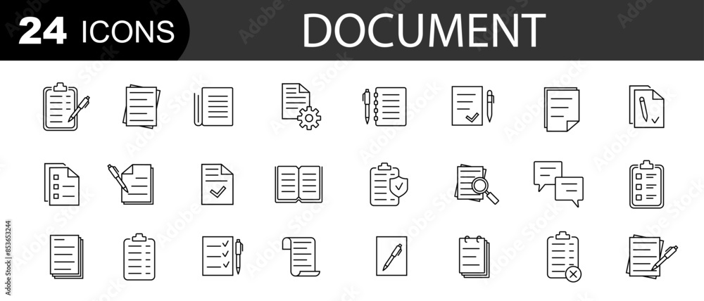 Document thin line icons set. Documents icons collection. File symbol. Vector illustration. Document thin line icons set. Documents icons collection. File symbol. Vector illustration.